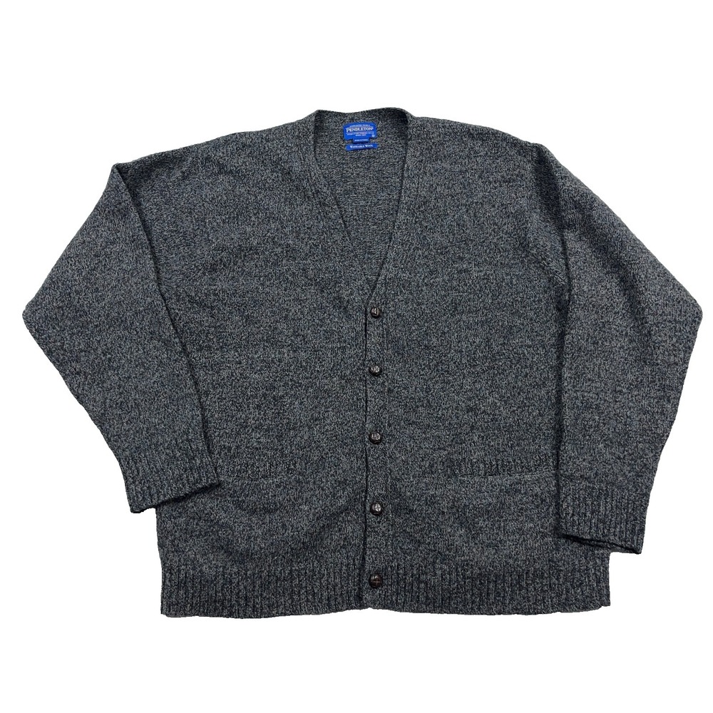 Pendleton Cardigan Sweater Men XL Gray Washable Wool 5 Button Up Grandpa Pockets